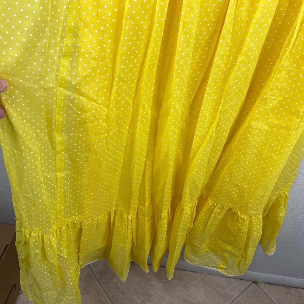 Vintage Miss Elliette Dress Sleeveless Maxi Micro Polka Dot Ruffle Hem Yellow 8 - Picture 10 of 16